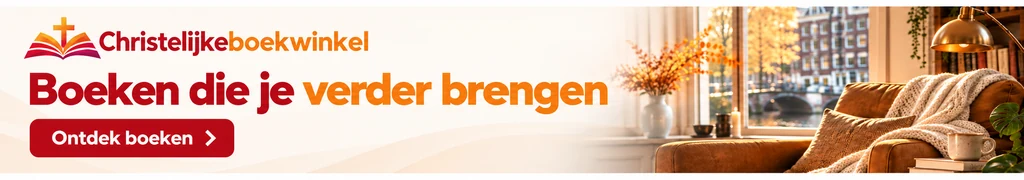 Christelijke boekwinkel: Boeken die je verder brengen, met de knop Ontdek boeken en een warme leeshoek